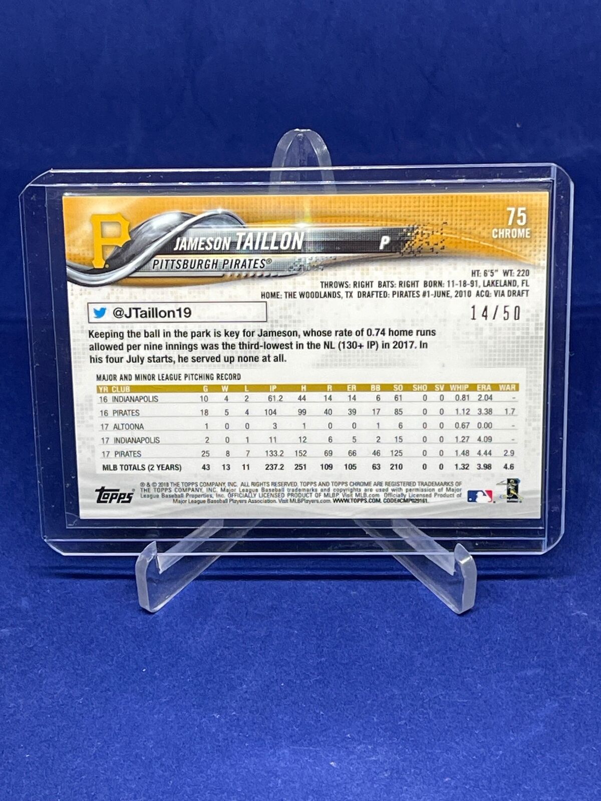 JAMESON TAILLON 2018 TOPPS CHROME GOLD REFRACTOR #D 14/50