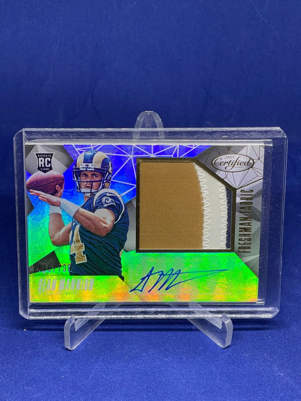SEAN MANNION 2015 PANINI CERTIFIED FRESHMAN FABRIC PATCH AUTO ROOKIE RC #D /799