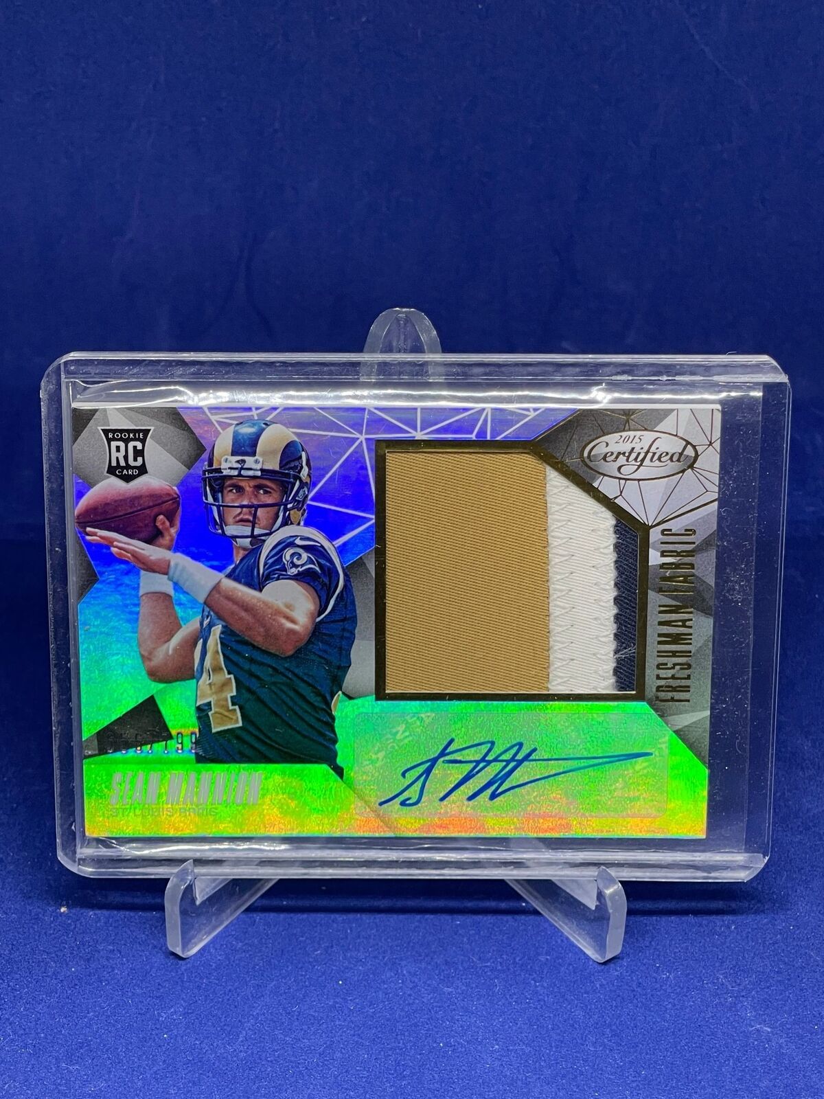 SEAN MANNION 2015 PANINI CERTIFIED FRESHMAN FABRIC PATCH AUTO ROOKIE RC #D /799
