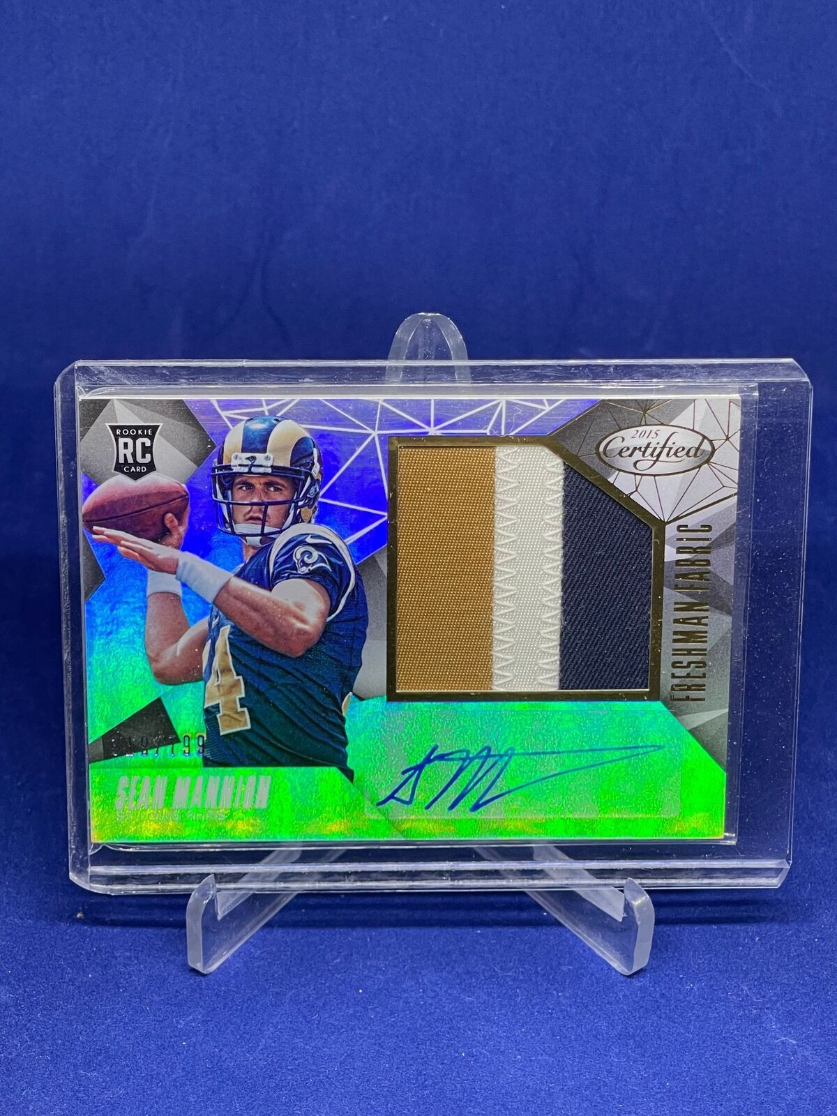 SEAN MANNION 2015 PANINI CERTIFIED FRESHMAN FABRIC PATCH AUTO ROOKIE RC #D /799