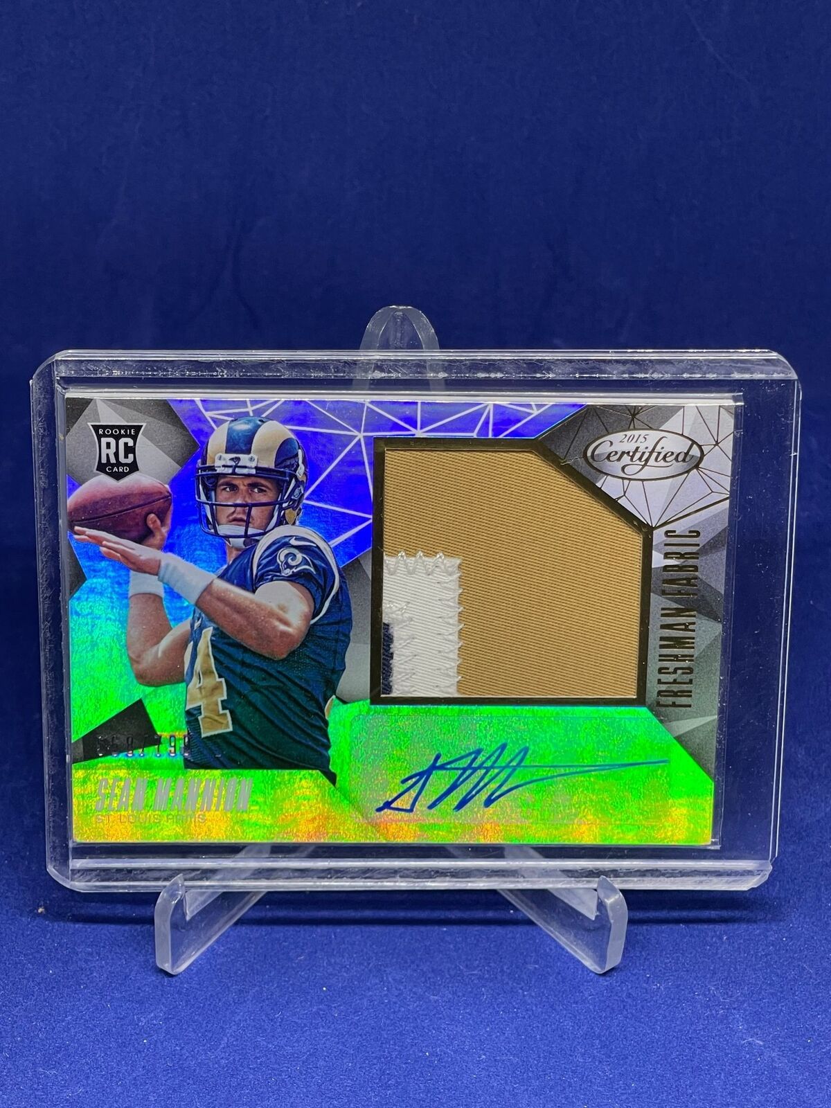 SEAN MANNION 2015 PANINI CERTIFIED FRESHMAN FABRIC PATCH AUTO ROOKIE RC #D /799