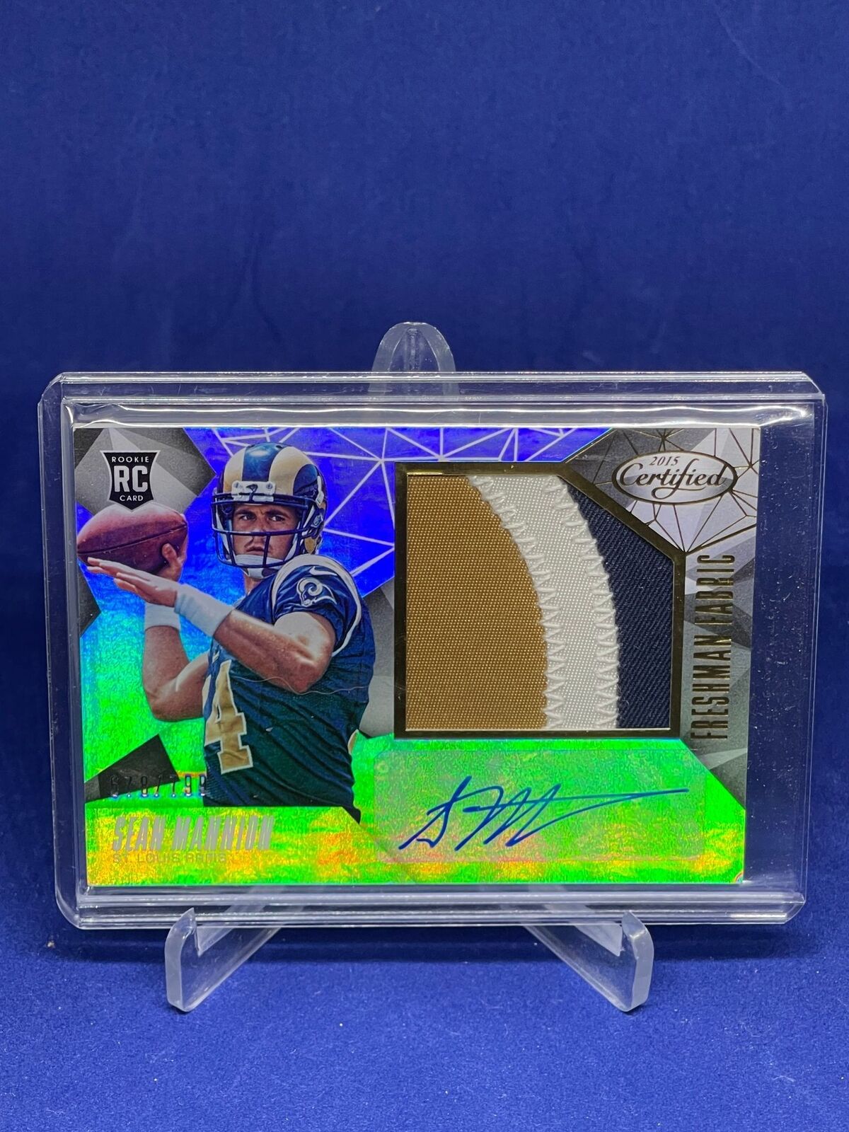 SEAN MANNION 2015 PANINI CERTIFIED FRESHMAN FABRIC PATCH AUTO ROOKIE RC #D /799