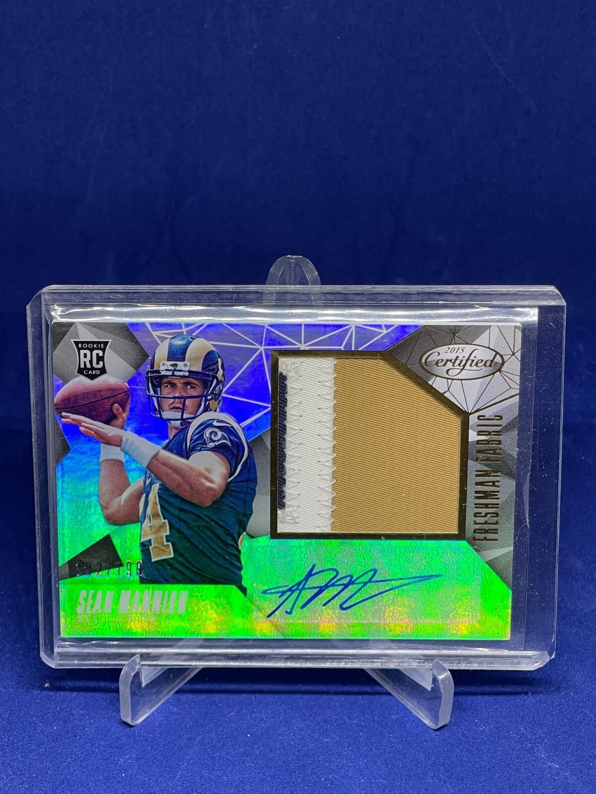SEAN MANNION 2015 PANINI CERTIFIED FRESHMAN FABRIC PATCH AUTO ROOKIE RC #D /799