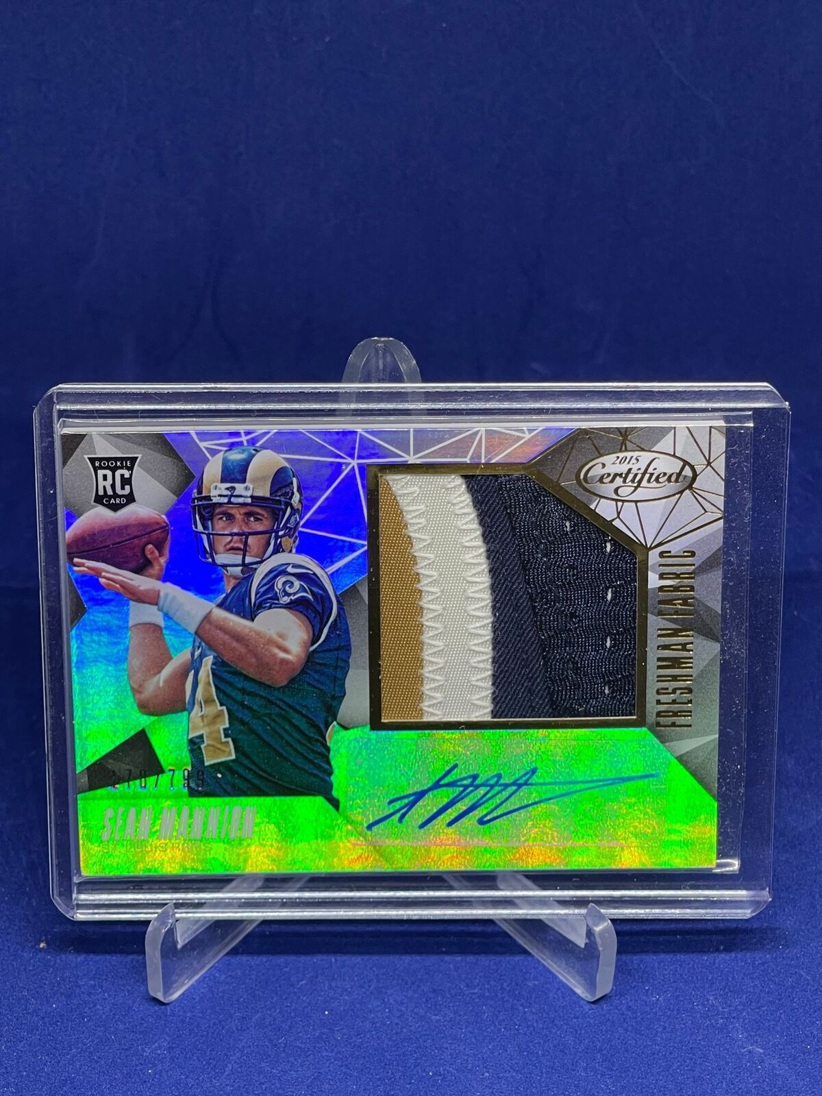 SEAN MANNION 2015 PANINI CERTIFIED FRESHMAN FABRIC PATCH AUTO ROOKIE RC #D /799