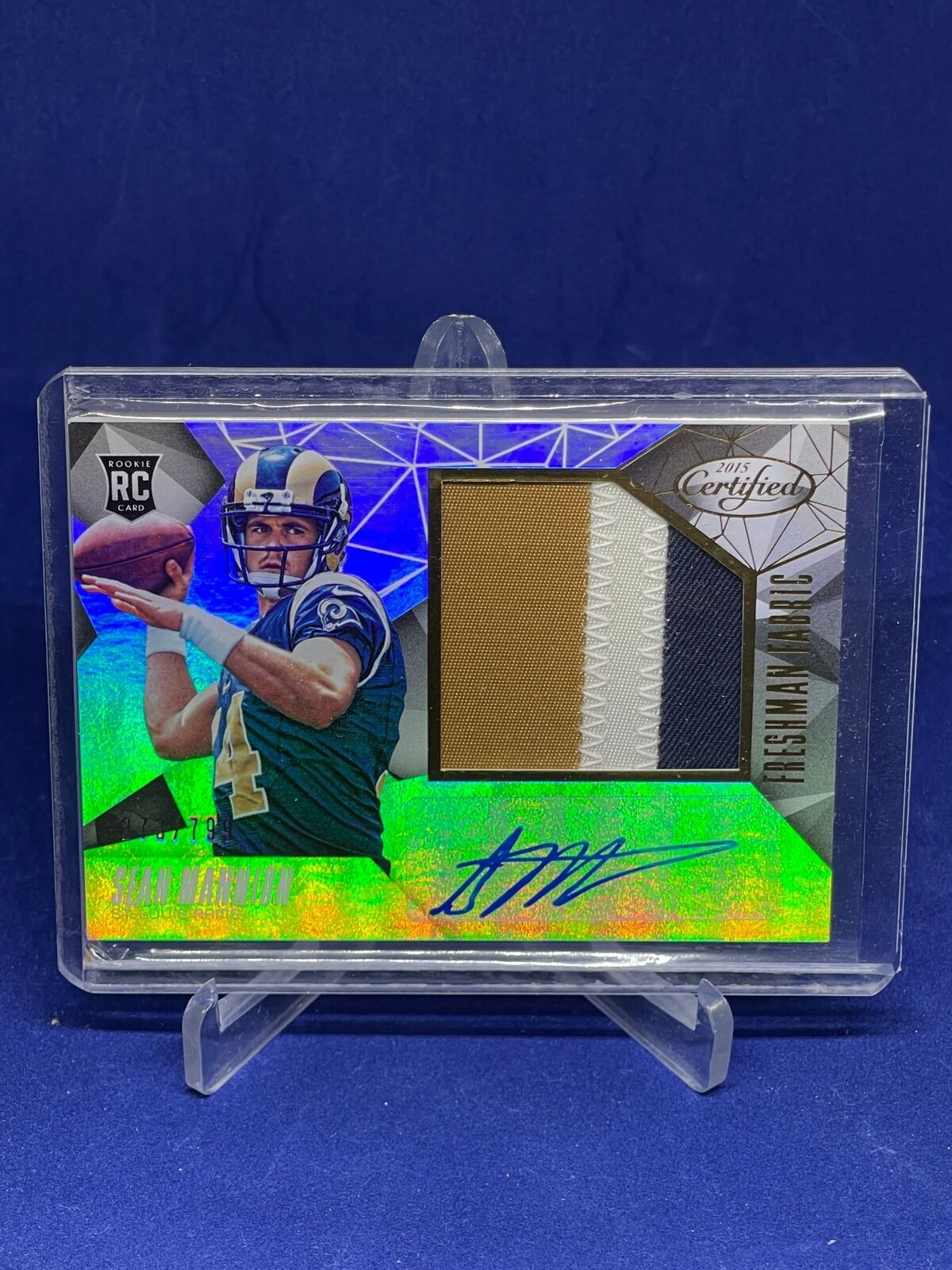 SEAN MANNION 2015 PANINI CERTIFIED FRESHMAN FABRIC PATCH AUTO ROOKIE RC #D /799