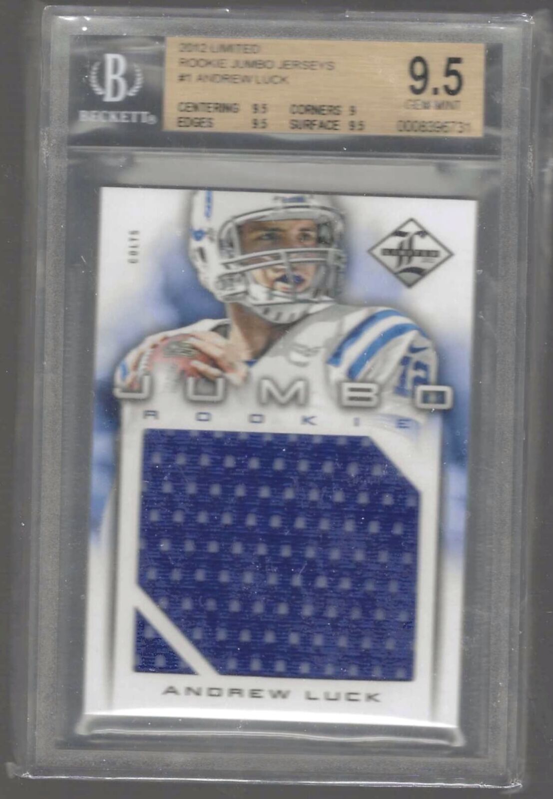ANDREW LUCK 2012 PANINI LIMITED ROOKIE JUMBO PATCH RC /99 BGS 9.5 GEM MINT POP 6