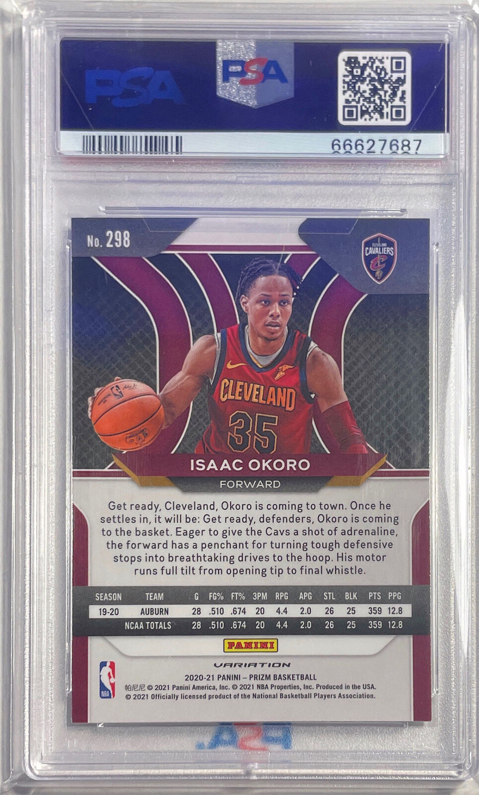 ISAAC OKORO 2020-21 PANINI PRIZM VARIATION ROOKIE SP RC #298 PSA 9 MINT POP 2