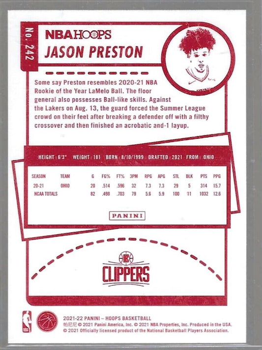 JASON PRESTON 2021-22 NBA HOOPS RED BACK SP ROOKIE RC #242