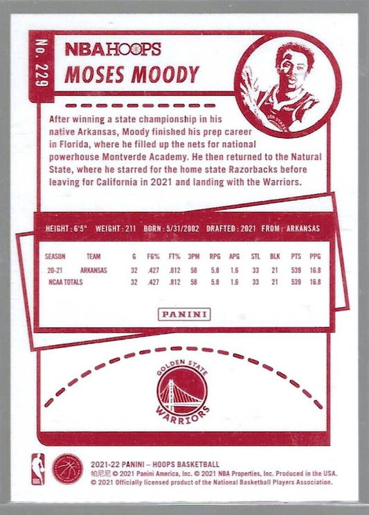 MOSES MOODY 2021-22 NBA HOOPS RED BACK SP ROOKIE RC #229