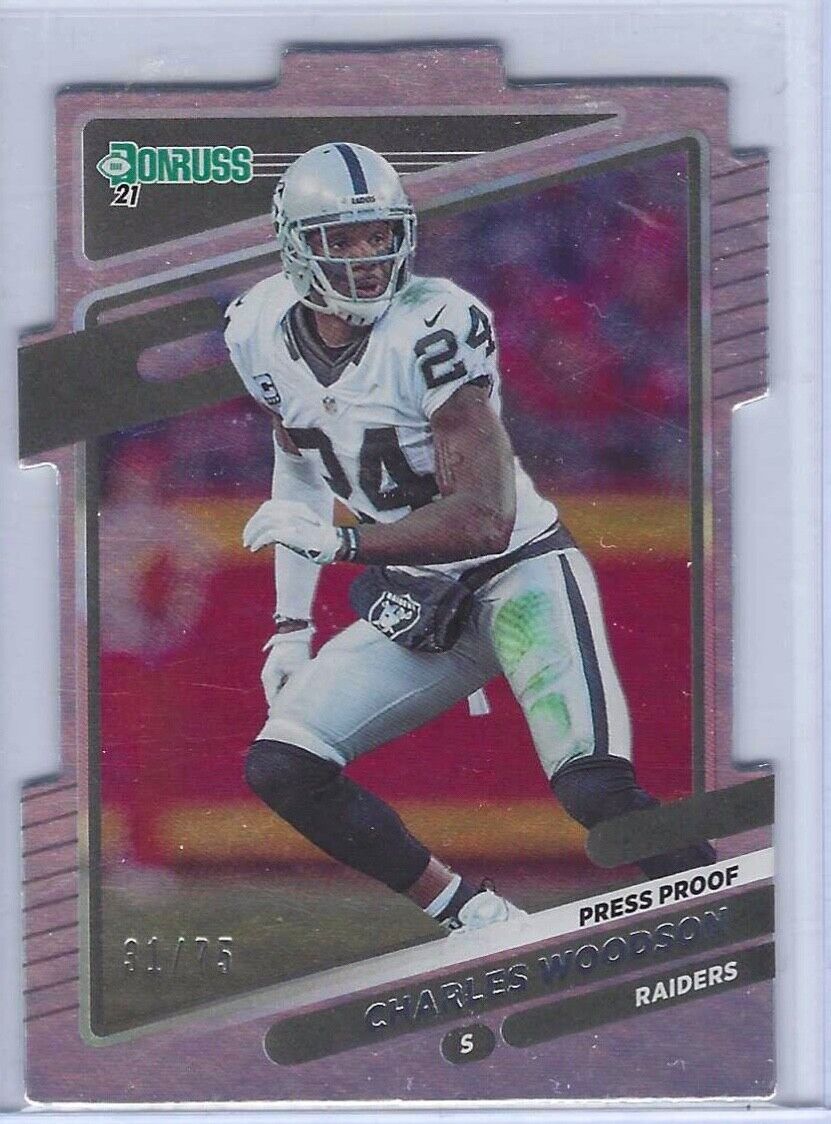 CHARLES WOODSON 2021 PANINI DONRUSS SILVER FOIL PRESS PROOF DIE CUT #D 31/75