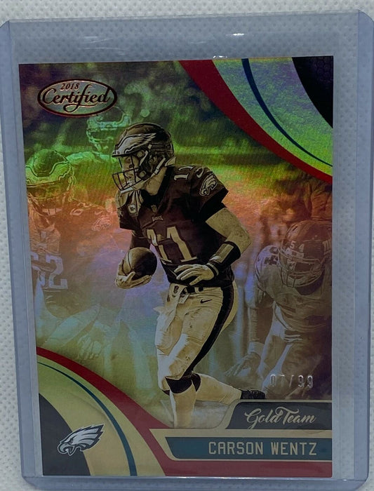CARSON WENTZ 2018 CERTIFIED GOLD TEAM RED FOIL #D 7/99