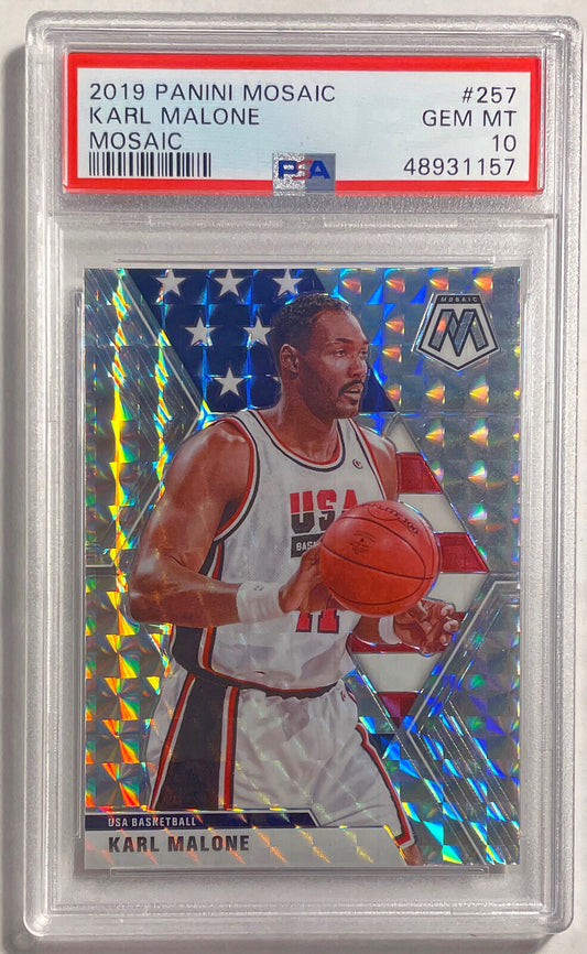 KARL MALONE 2019 PANINI MOSAIC WAVE SILVER PRIZM #257 PSA 10 GEM MINT POP 5