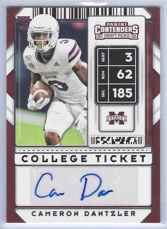 CAMERON DANTZLER 2020 PANINI CONTENDERS DRAFT PICKS COLLEGE TICKET AUTO RC #191