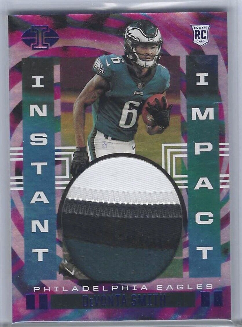 DEVONTA SMITH 2021 PANINI ILLUSIONS INSTANT IMPACT ROOKIE PATCH RC #D 69/75