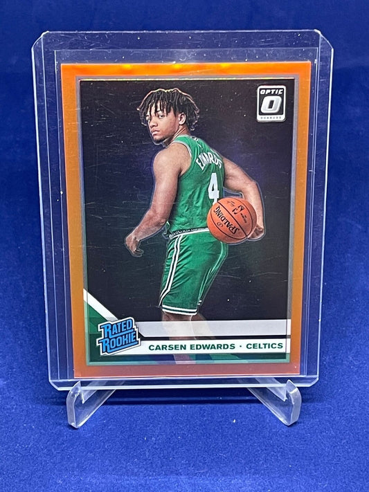 CARSEN EDWARDS 2019-20 DONRUSS OPTIC RATED ROOKIE ORANGE HOLO PRIZM RC #D 85/199