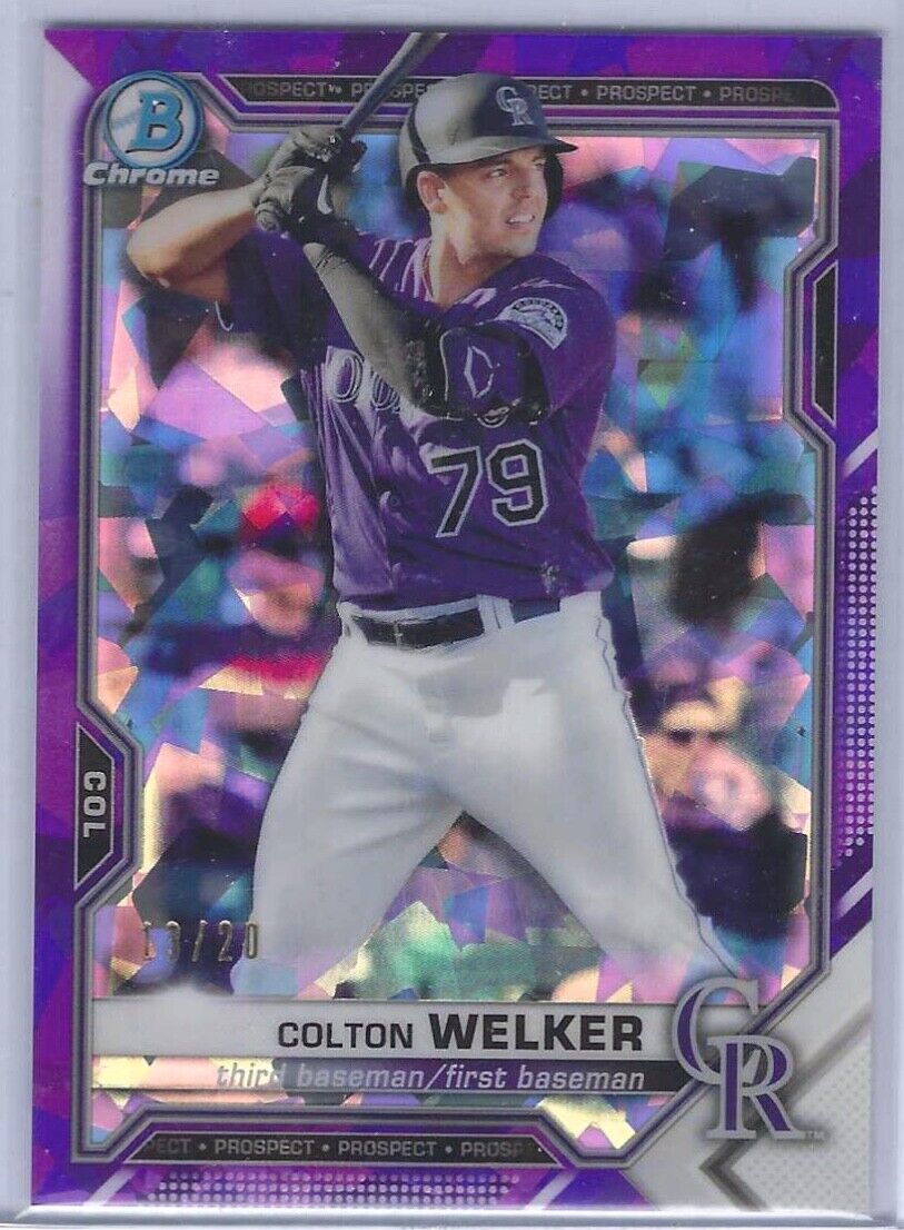COLTON WELKER 2021 BOWMAN CHROME PURPLE ATOMIC REFRACTOR PROSPECT #D 13/20