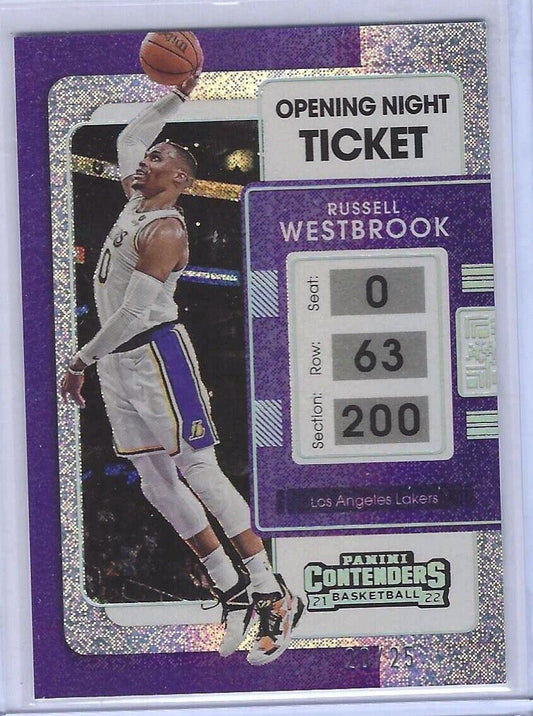 RUSSELL WESTBROOK 2021-22 PANINI CONTENDERS OPENING DAY TICKET SPARKLE #D /25
