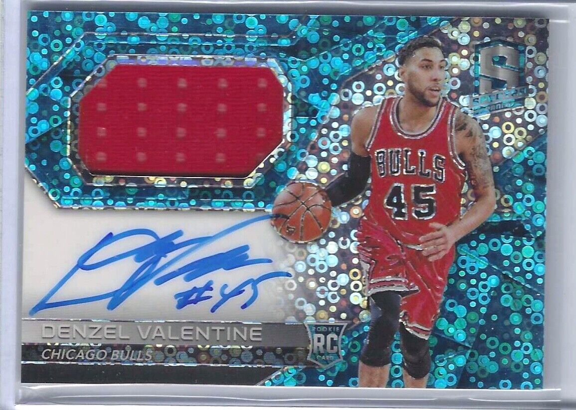 DENZEL VALENTINE 2016-17 PANINI SPECTRA BLUE DISCO ROOKIE PATCH AUTO RC #D 27/99