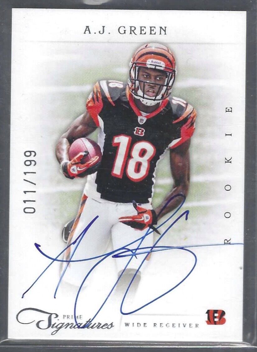 A.J. GREEN 2012 PANINI PRIME SIGNATURES ON CARD ROOKIE AUTO RC #D 011/199
