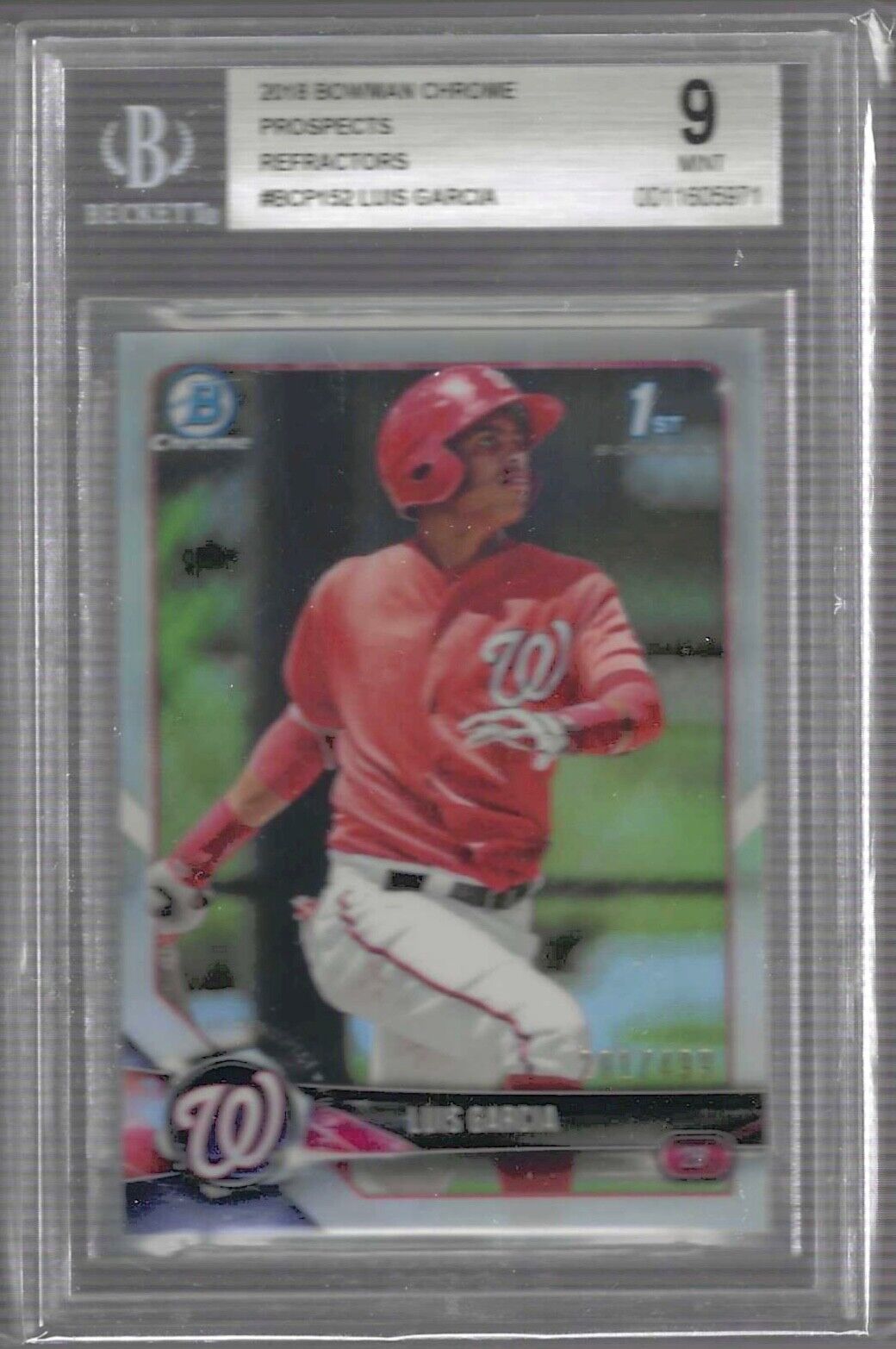LUIS GARCIA 2018 BOWMAN CHROME REFRACTOR 1ST PROSPECT /499 BGS 9 MINT POP 2