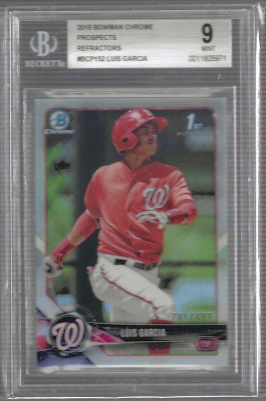 LUIS GARCIA 2018 BOWMAN CHROME REFRACTOR 1ST PROSPECT /499 BGS 9 MINT POP 2