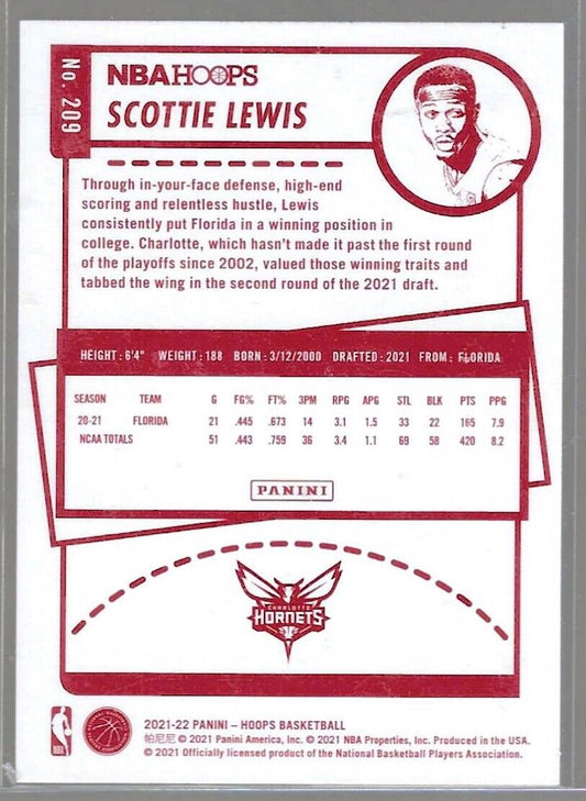 SCOTTIE LEWIS 2021-22 NBA HOOPS RED BACK SP ROOKIE RC #209
