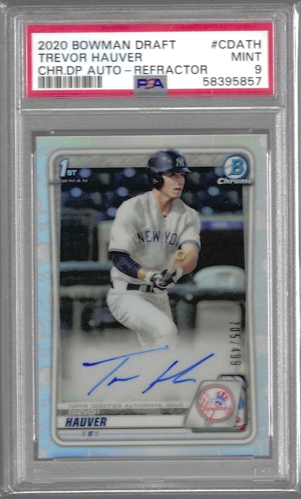 TREVOR HAUVER 2020 BOWMAN CHROME REFRACTOR 1ST PROSPECT AUTO /499 PSA 9 POP 19