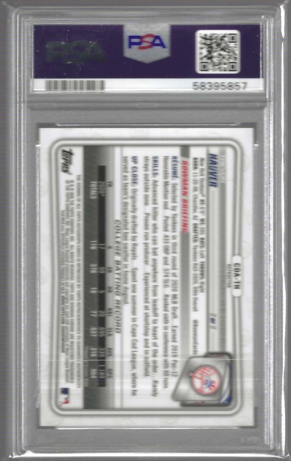 TREVOR HAUVER 2020 BOWMAN CHROME REFRACTOR 1ST PROSPECT AUTO /499 PSA 9 POP 19