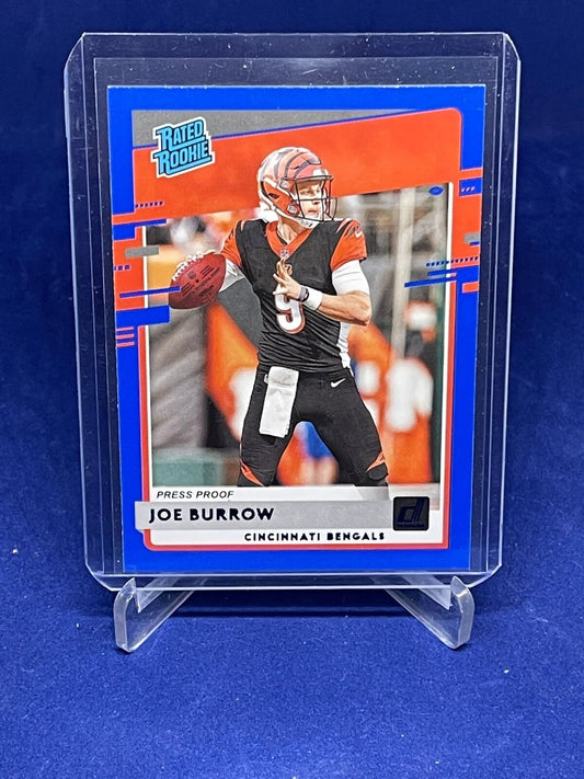 JOE BURROW 2020 PANINI DONRUSS RATED ROOKIE PRESS PROOF BLUE ROOKIE RC #301