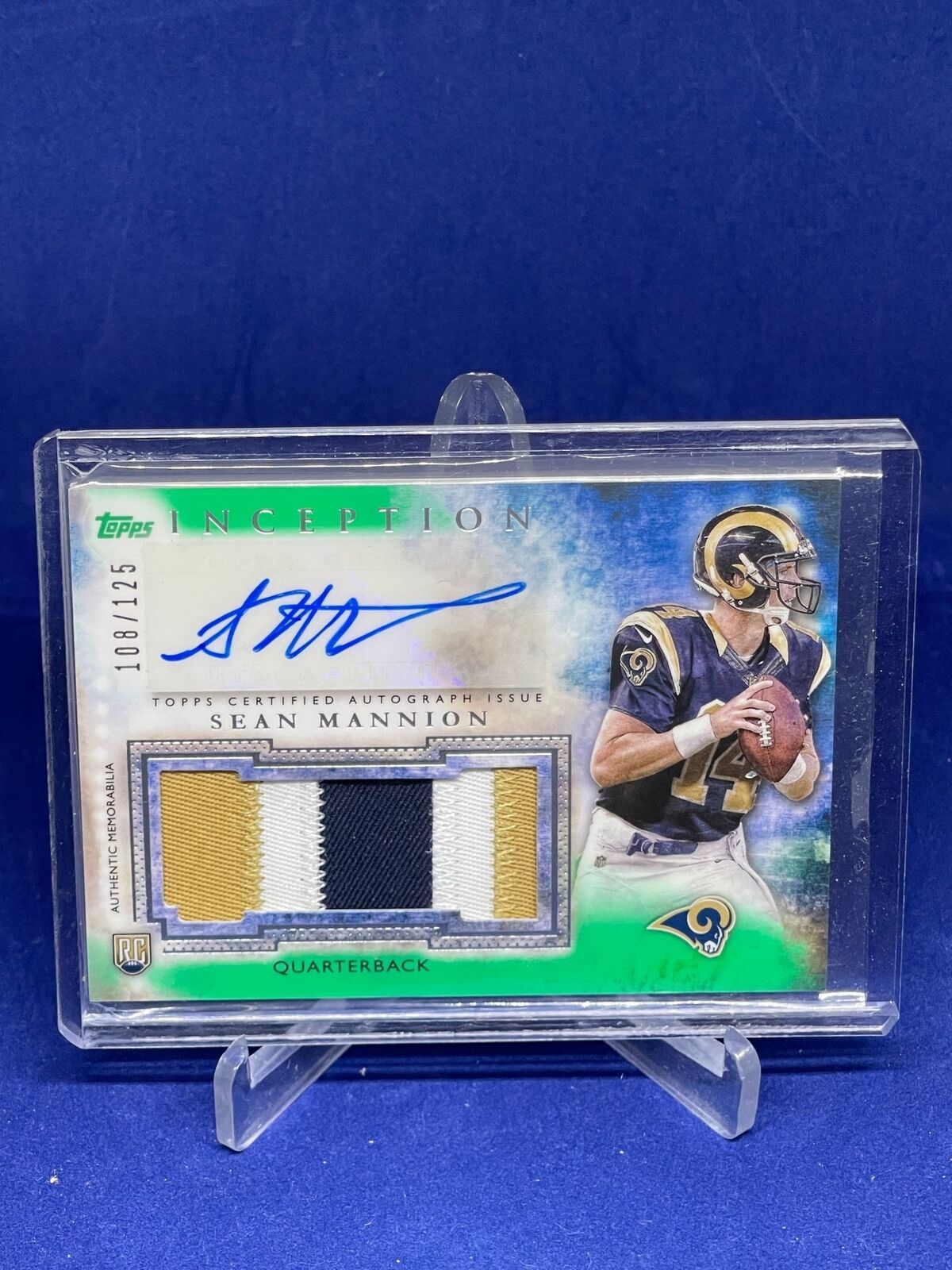 SEAN MANNION 2015 TOPPS INCEPTION GREEN PATCH AUTO ROOKIE RC #D /125