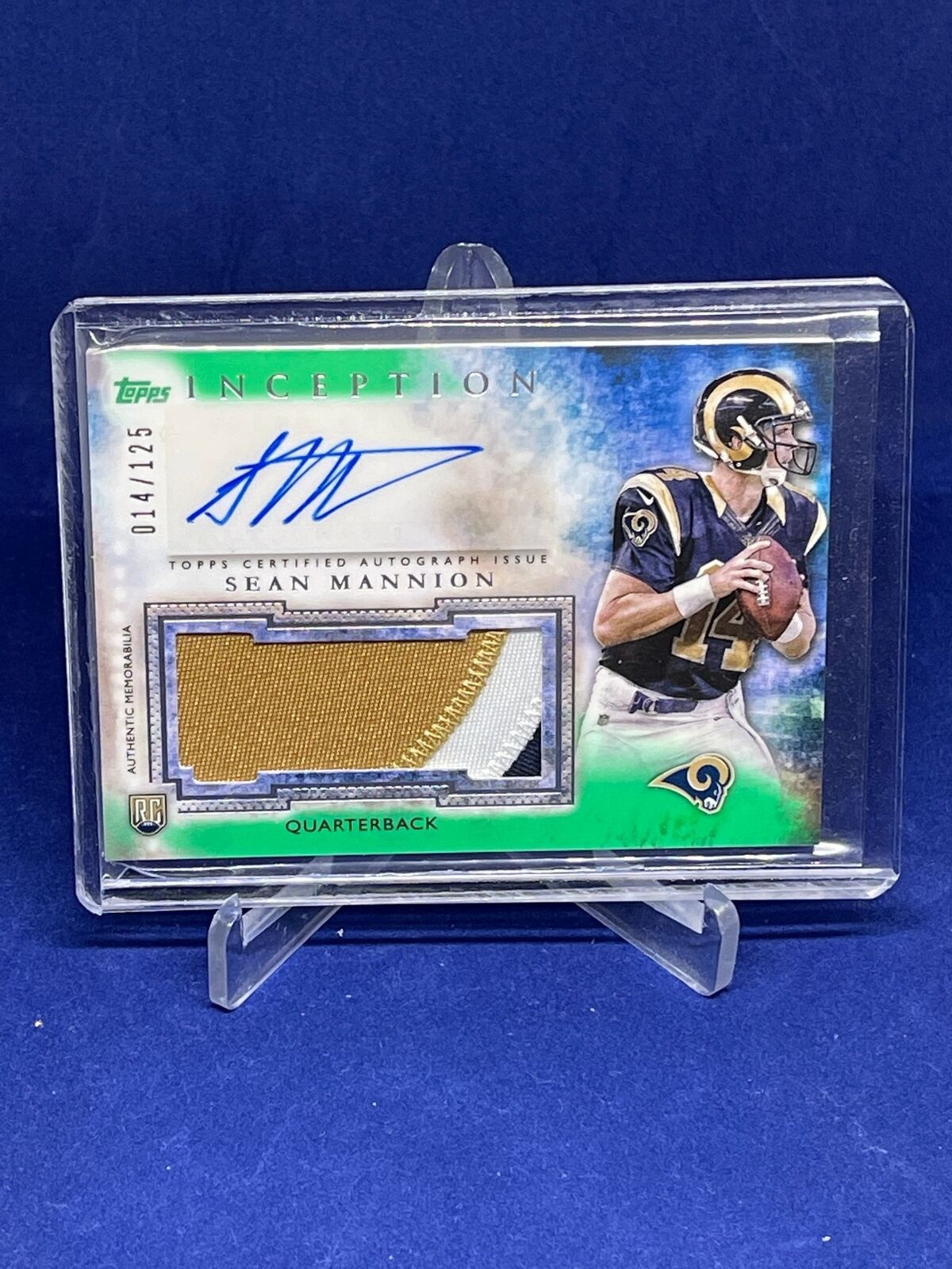 SEAN MANNION 2015 TOPPS INCEPTION GREEN PATCH AUTO ROOKIE RC #D /125