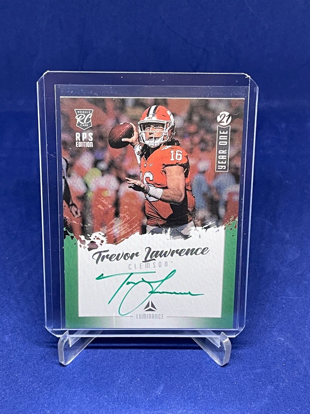 TREVOR LAWRENCE 2021 PANINI LUMINANCE RPS EDITION YEAR ONE GREEN ROOKIE AUTO RC