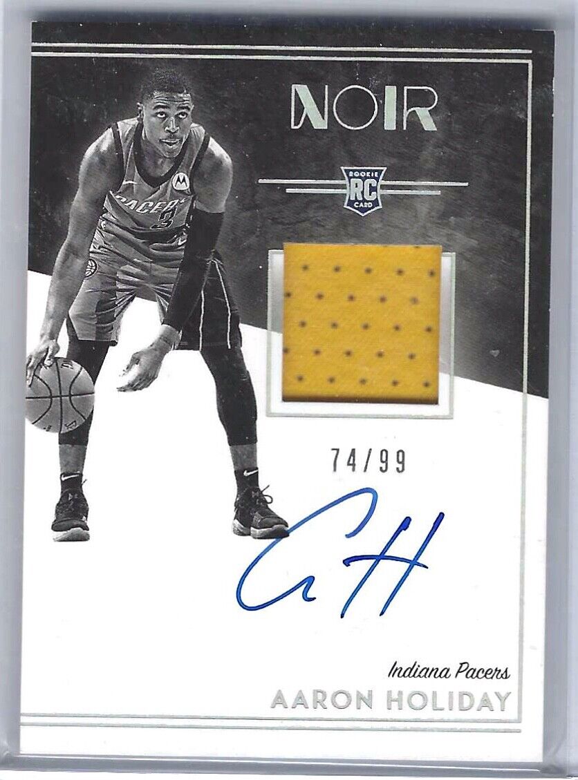 AARON HOLIDAY 2018-19 PANINI NOIR BLACK AND WHITE ROOKIE PATCH AUTO RC #D 74/99