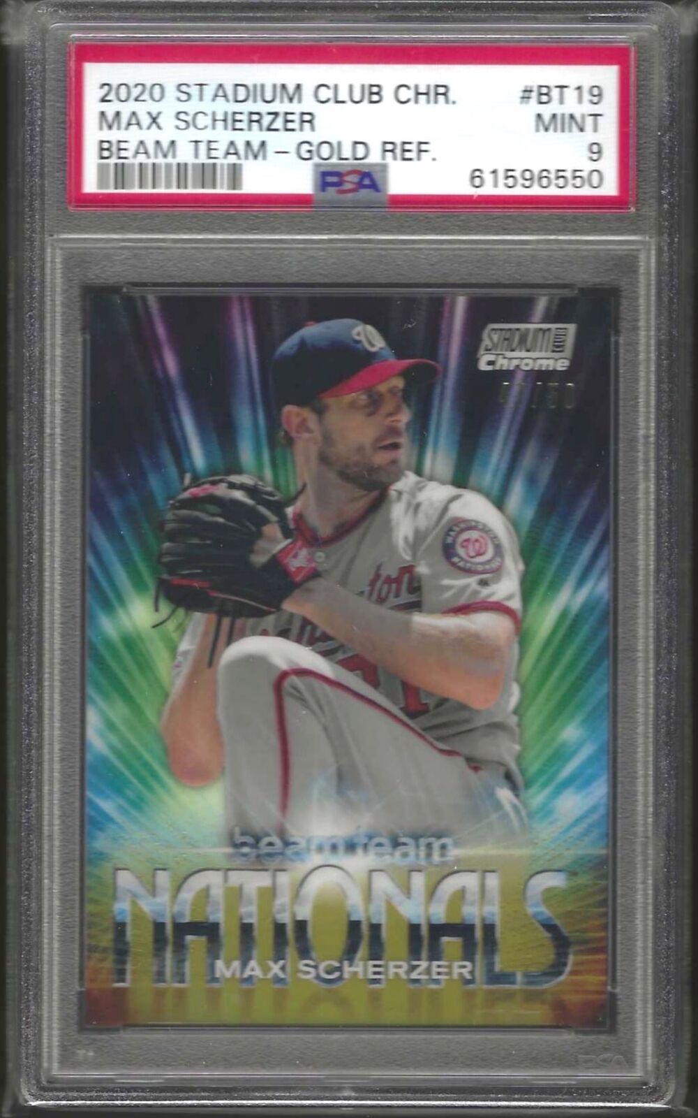 MAX SCHERZER 2020 TOPPS STADIUM CLUB BEAM TEAM GOLD REFRACTOR /50 PSA 9 POP 1/1
