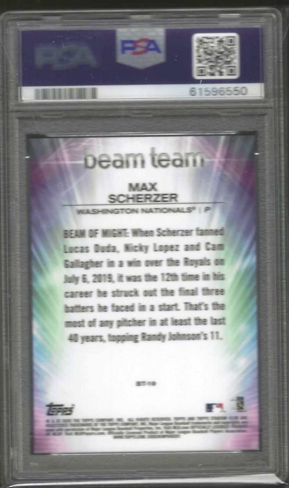 MAX SCHERZER 2020 TOPPS STADIUM CLUB BEAM TEAM GOLD REFRACTOR /50 PSA 9 POP 1/1
