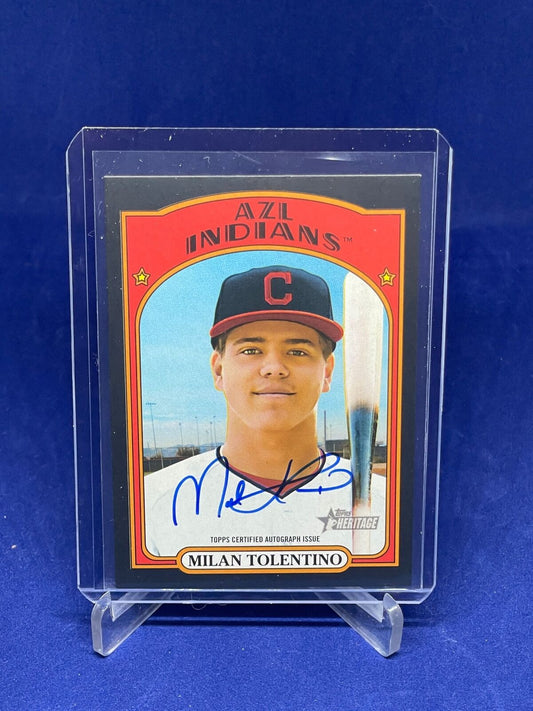 MILAN TOLENTINO 2021 TOPPS HERITAGE MINORS BLACK ON CARD AUTO PROSPECT #D 12/50