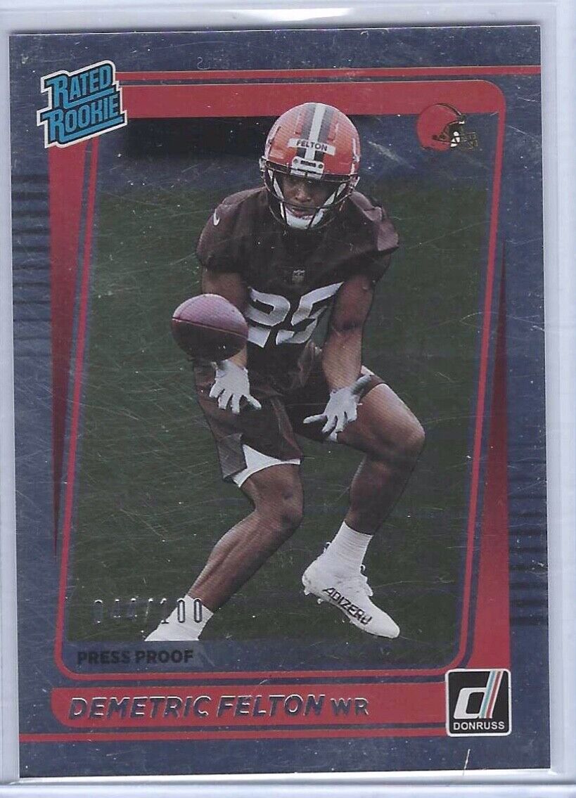 DEMETRIC FELTON 2021 DONRUSS SILVER FOIL PRESS PROOF RATED ROOKIE RC #D 44/100