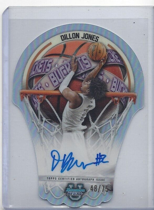 DILLON JONES 2023 BOWMANS BEST UNIV BUCKETS REFRACTOR ON CARD AUTO #D 48/75