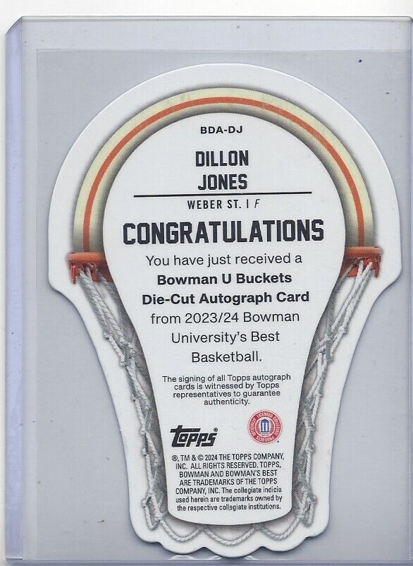 DILLON JONES 2023 BOWMANS BEST UNIV BUCKETS REFRACTOR ON CARD AUTO #D 48/75