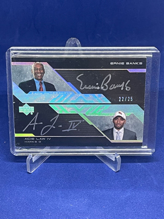 ERNIE BANKS ACIE LAW IV 2007 UD BLACK DUAL ON CARD AUTO #D 22/25