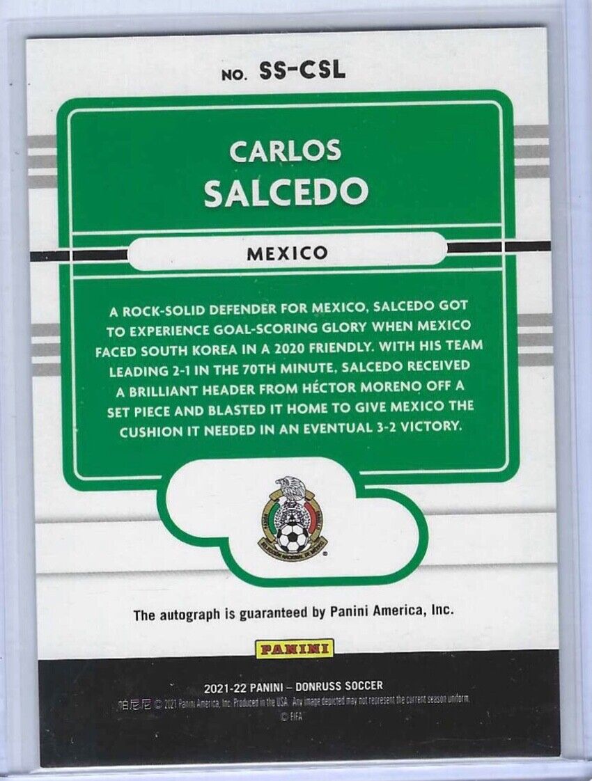 CARLOS SALCEDO 2021-22 DONRUSS ROAD TO QATAR GREEN SIGNATURE SERIES AUTO #SS-CSL