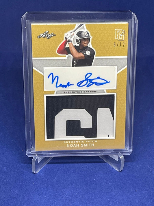 NOAH SMITH 2020 LEAF PERFECT GAME YELLOW PATCH AUTO PROSPECT #D 5/12
