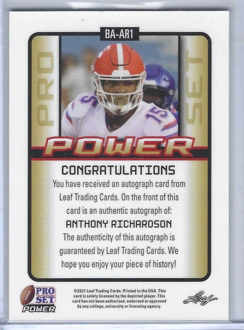 ANTHONY RICHARDSON 2021 LEAF PRO SET GOLD FOIL POWER ROOKIE AUTO RC #BA-AR1