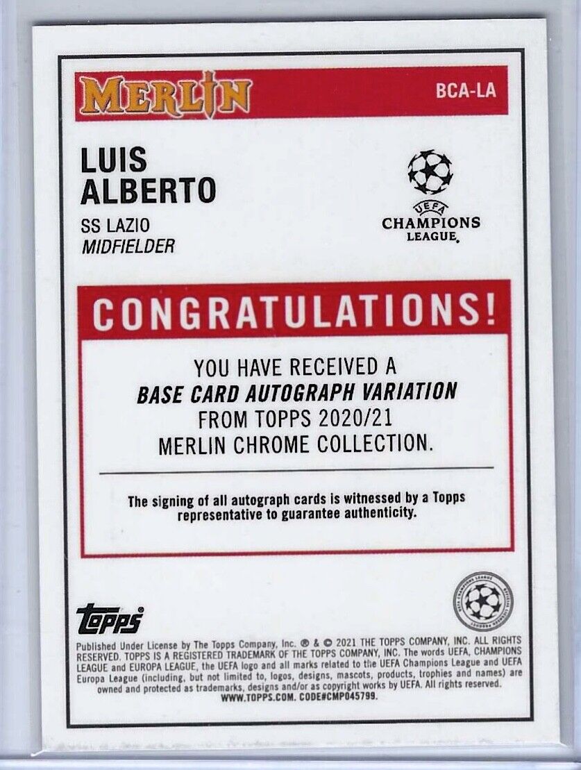 LUIS ALBERTO 2020-21 TOPPS MERLIN CHROME SILVER REFRACTOR AUTO #BCA-LA