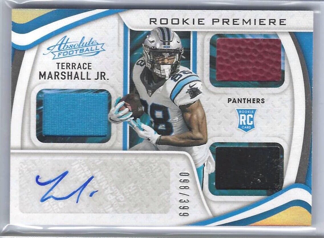 TERRACE MARSHALL JR 2021 ABSOLUTE ROOKIE PREMIER TRIPLE PATCH AUTO RC #D 98/399