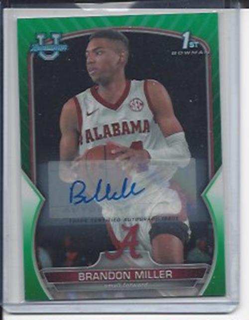 BRANDON MILLER 2023 BOWMAN CHROME 1ST UNIVERSITY GREEN REFRACTOR AUTO RC 29/99