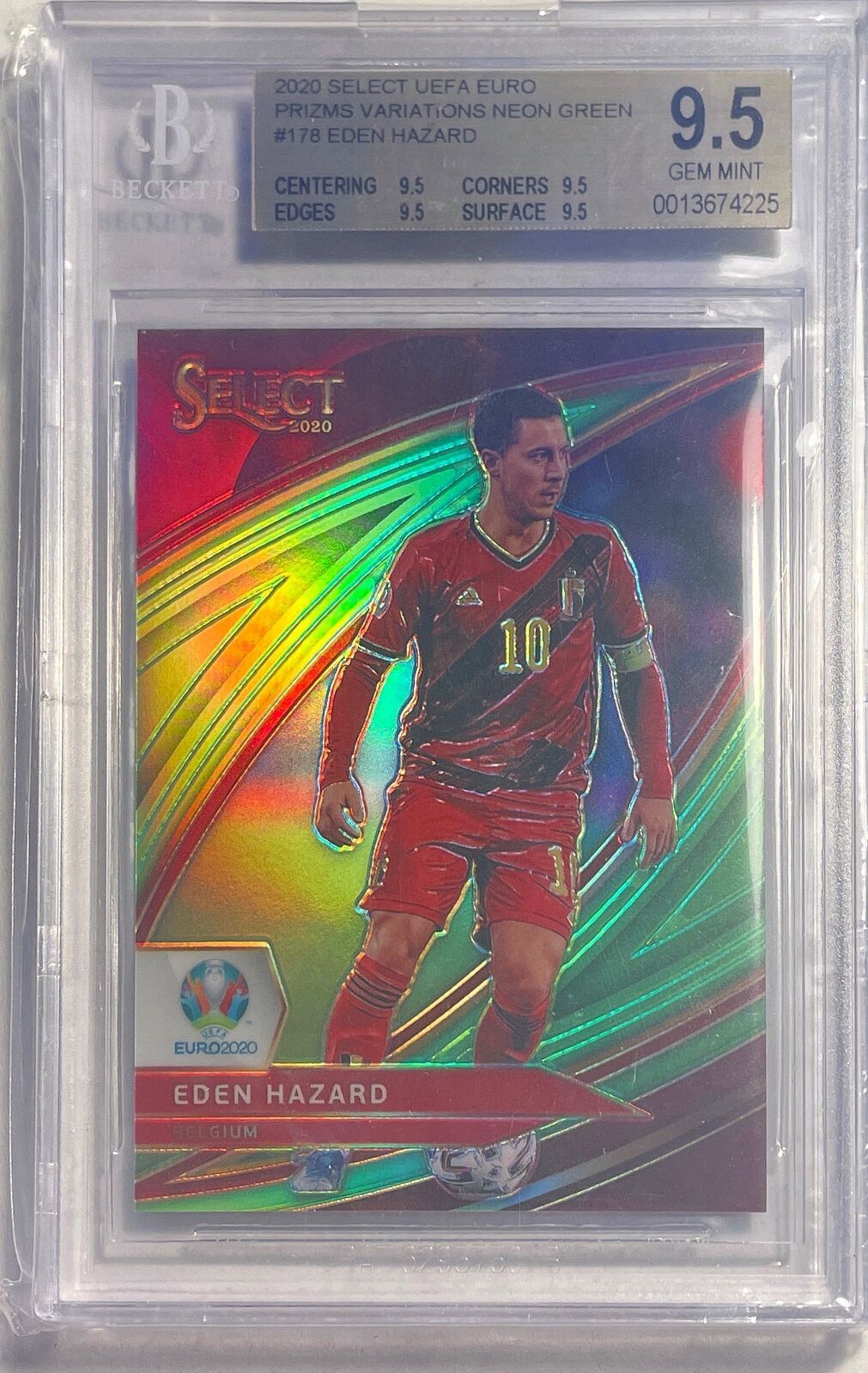 EDEN HAZARD 2020-21 SELECT UEFA NEON GREEN PRIZM SP #D /149 BGS 9.5 GEM POP 1/1