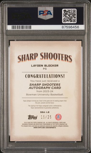 LAYDEN BLOCKER 2023 BOWMAN CHROME SHARP SHOOTERS ORANGE REFRACTR AUTO /25 PSA 10