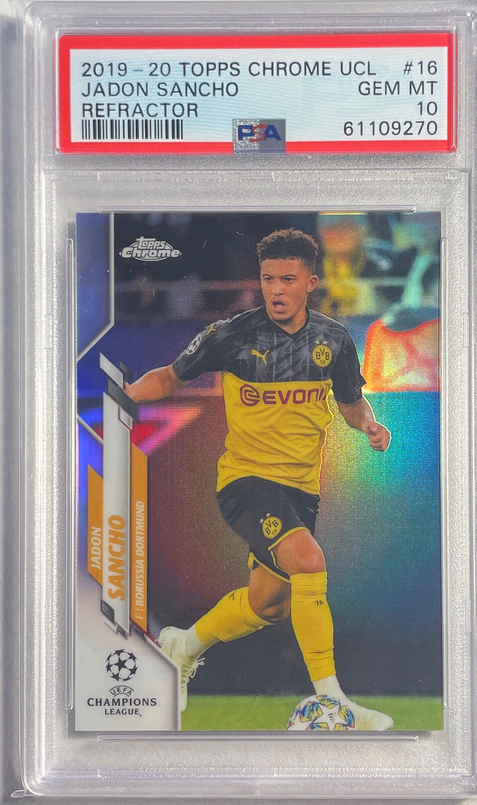 JADON SANCHO 2019-20 TOPPS CHROME UCL REFRACTOR #16 PSA 10 GEM MINT