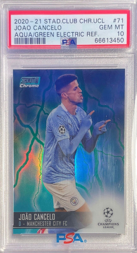 JOAO CANCELO 2020-21 STADIUM CLUB CHROME UCL AQUA REFRACTOR /150 PSA 10 POP 1/1